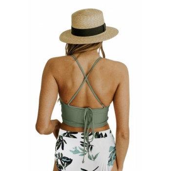 Green Criss Cross Crop High Waist Bikini Set